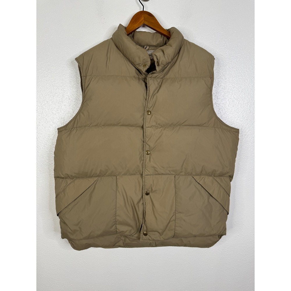 Vintage LL Bean Goose Down Puffer Vest Mens XL Long Tan Khaki Made in USA 1424